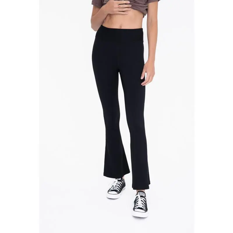 Mono B BRONZE - Ribbed Flare High-Waist Leggings Fabric Nylon Casual Activewear