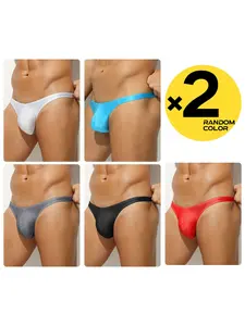 2/3/4 Pcs Random Color Men's Solid Narrow Waistband Briefs, Bikini Style Hip-lifting, Smooth & Breathable Sports Fitness Underwear, Athletic Sport Underwear
