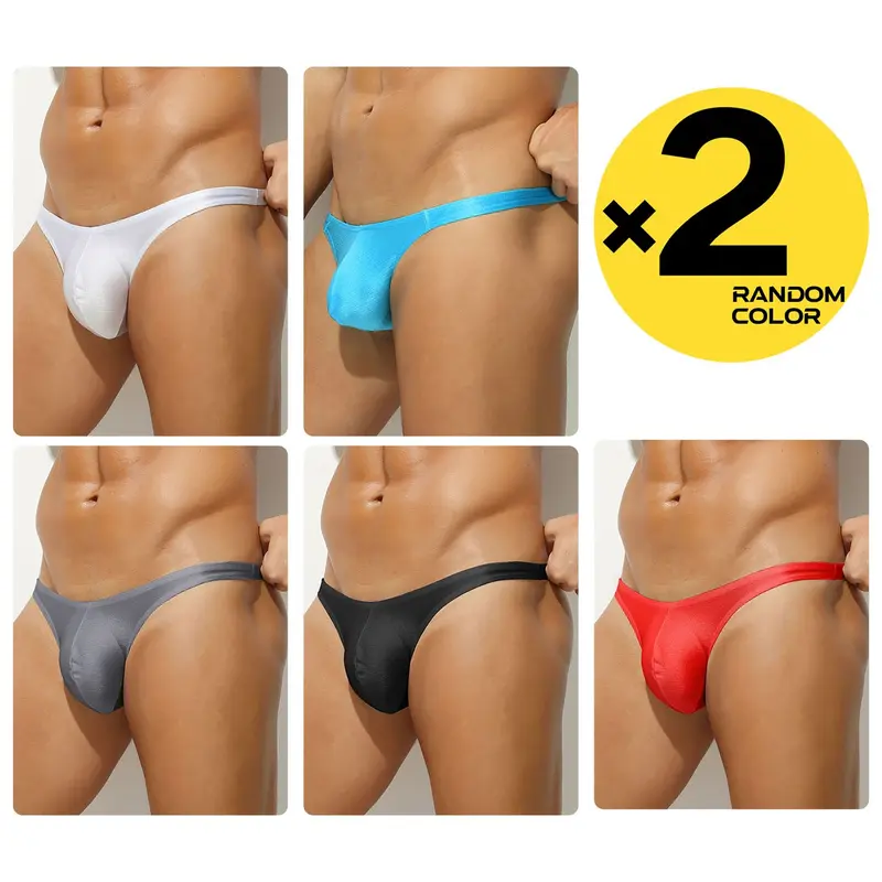 2/3/4-Pcs Random Color Men's Solid Narrow Waistband Bikini Briefs, Hip Lifting, Smooth & Breathable Sports Fitness Underwear, Workout Underwear