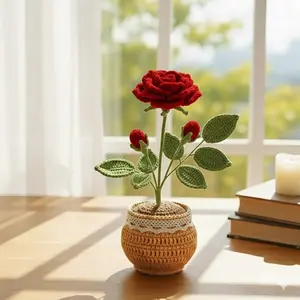 2026 Finished Handmade Crocheted Rose Desk Plants, Five-Color Crochet Rose, Crochet Rose in a Pot, Crochet Home Decor, Orchid in a Pot, Home Decor