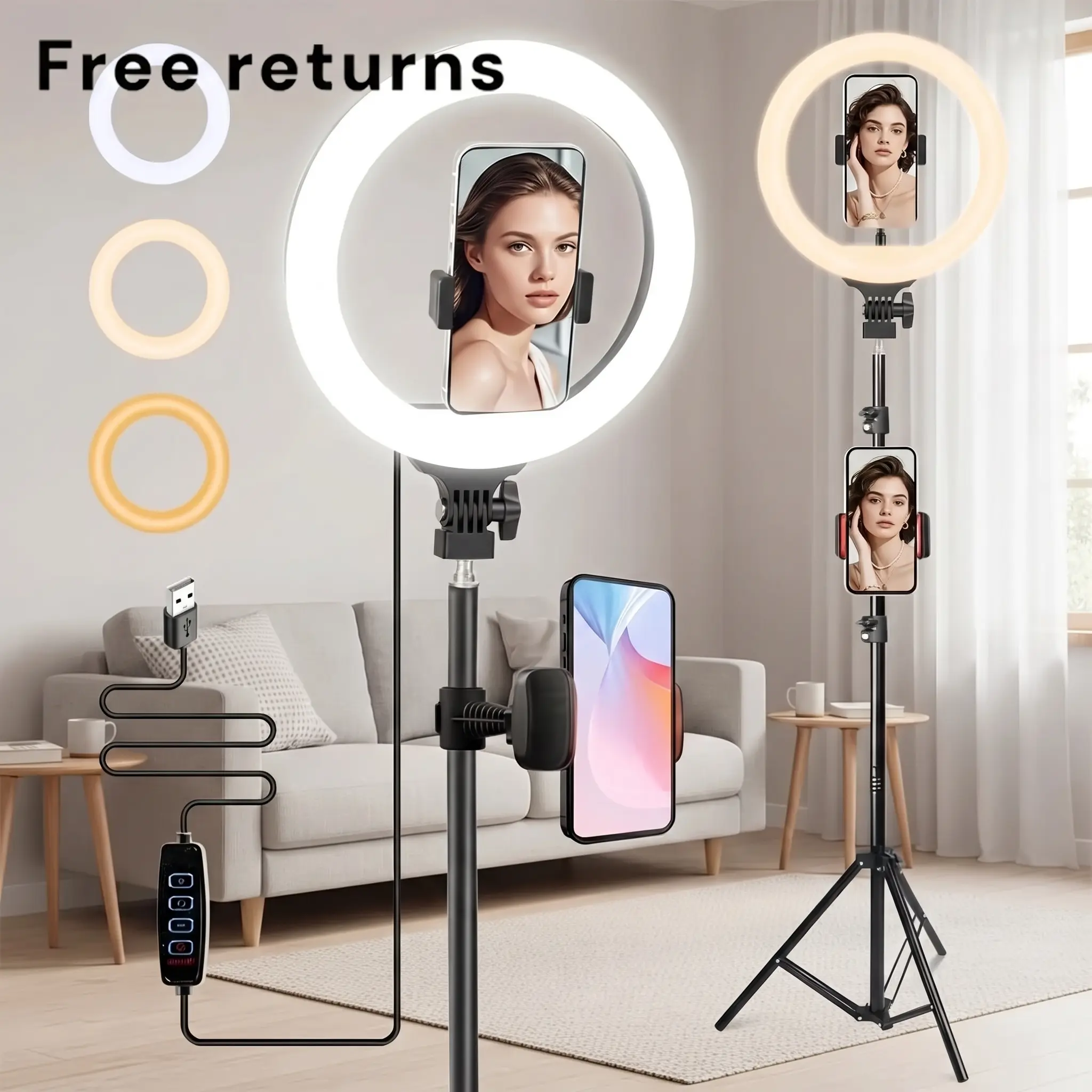 12" Professional Ring Light with 15-70" Adjustable Tripod - 3 Color Temperature LED Circle Light with Phone Holder for TikTok/YouTube/Makeup Photography#SummerWins#Fathersdaygift