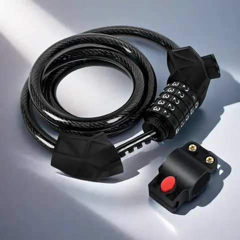 5-Digit Resettable Custom Combination Bicycle Lock - 4ft 8mm Braided Steel Core Cable, Weatherproof PVC, Tool-Free 1.3” Bracket, Key-Free Code Set, Anti-Theft & Scratch Protection, Bike Holder, for Gates, Bicycle Accessories, Outdoor Cycling Accessories