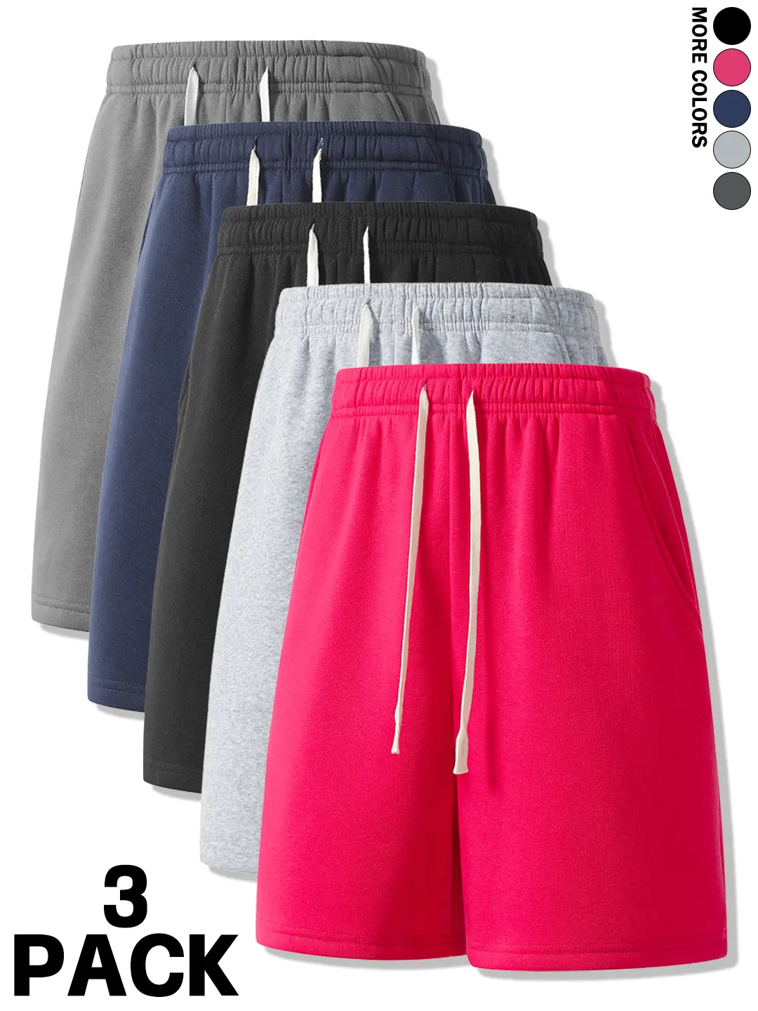 Men's Summer Casual Shorts 3-Pack, Loose Straight Fit, Drawstring Waist, Soft Skin-Friendly, Street Style, for Daily Wear, Sports, Gym & Cycling Menswear