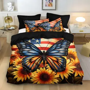 3-Piece Duvet Cover Set, 1 Duvet + 2 Pillowcases, Flag Butterfly Design, Colorful Theme, Thanksgiving Bedding, Decorative Bedding Set, Bright Patterns, Bedroom Decor
