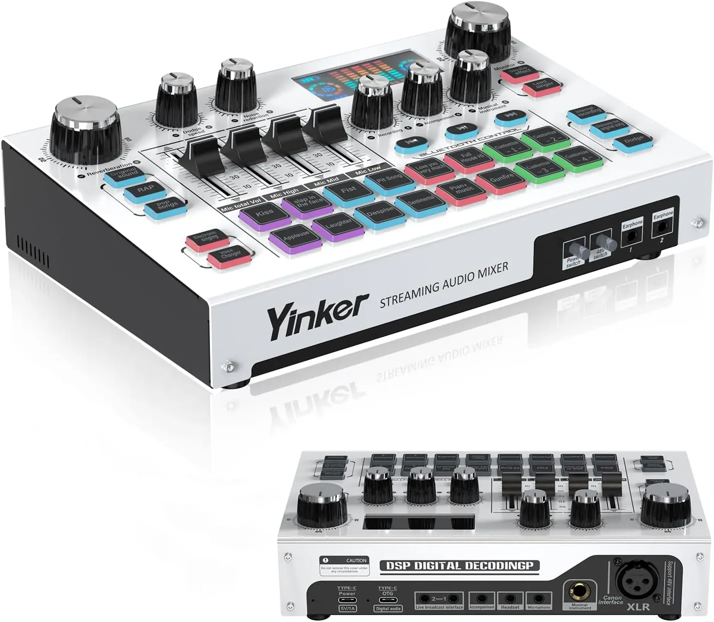 Streaming Audio Mixer with LCD Display, Live Sound Card, Bluetooth, 48V Phantom Power for Live Streaming Podcasts & Gaming