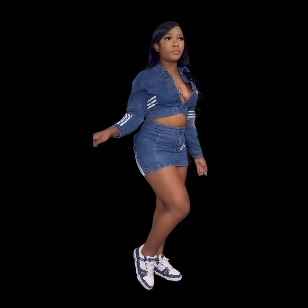 Women's Denim Jacket and Skirt Set - Casual and Versatile - Clothing