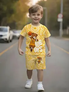 Trendy Basketball Bear Set Full-Print Texture + No. 31 Basketball Bear, Vibrant Athletic Sports Style Short Sleeve Shorts