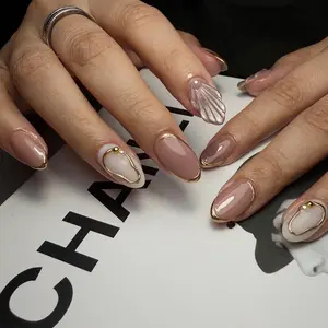 24pcs Short Oval Press-On Nails, False Nails, Colorful Shell Design, Accents, Complete Set, Includes Jelly Glue & Scrubbing Stick, Easy Application, Nail Art Diy