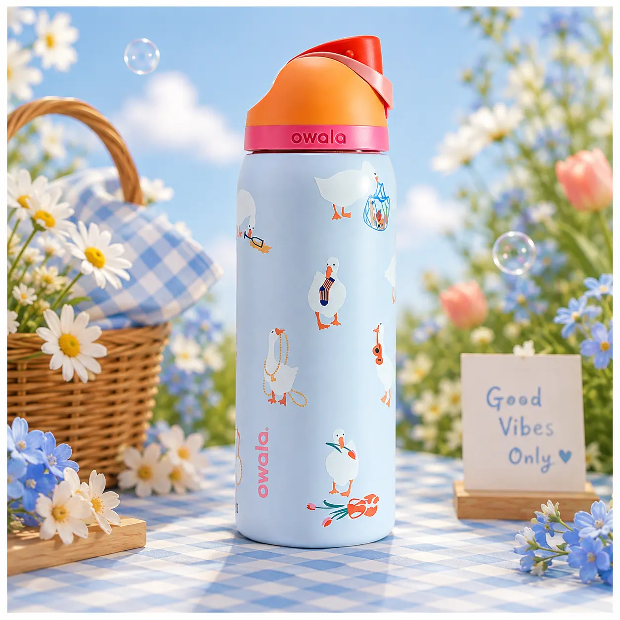 Owala UO Exclusive Silly Goose FreeSip 32oz Insulated Water Bottle, Cute Goose Print Reusable Sports Bottle with Leakproof Straw Lid