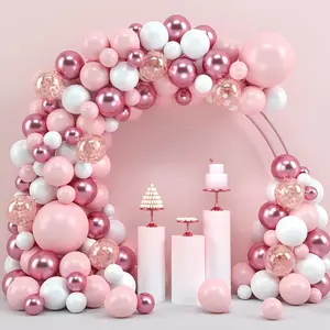 Macaroon Pink Balloon Garland Arch Kit,127pcs Pink white Latex Balloon,Wedding Confetti Balloon,Girls Birthday Baby Shower Balloon Decoration