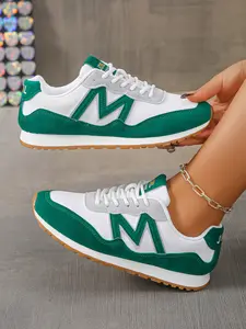 Women's Casual Patchwork Sneakers, Trendy Walking Sneaker, Low-Top Comfortable Breathable Design, Round Toe Daily Wear Shoes, Stylish Ladies Footwear