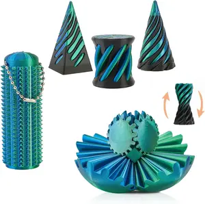 3D Printed Fidget Toys Set, 5 Pack 3D Printed Spiral Cone Fidget Toys, Spiral Cone Passthrough Sculpture Gear Ball Fidget Toys for Stress Relief, Classroom Exchange School Activities Party Favors gzrnje