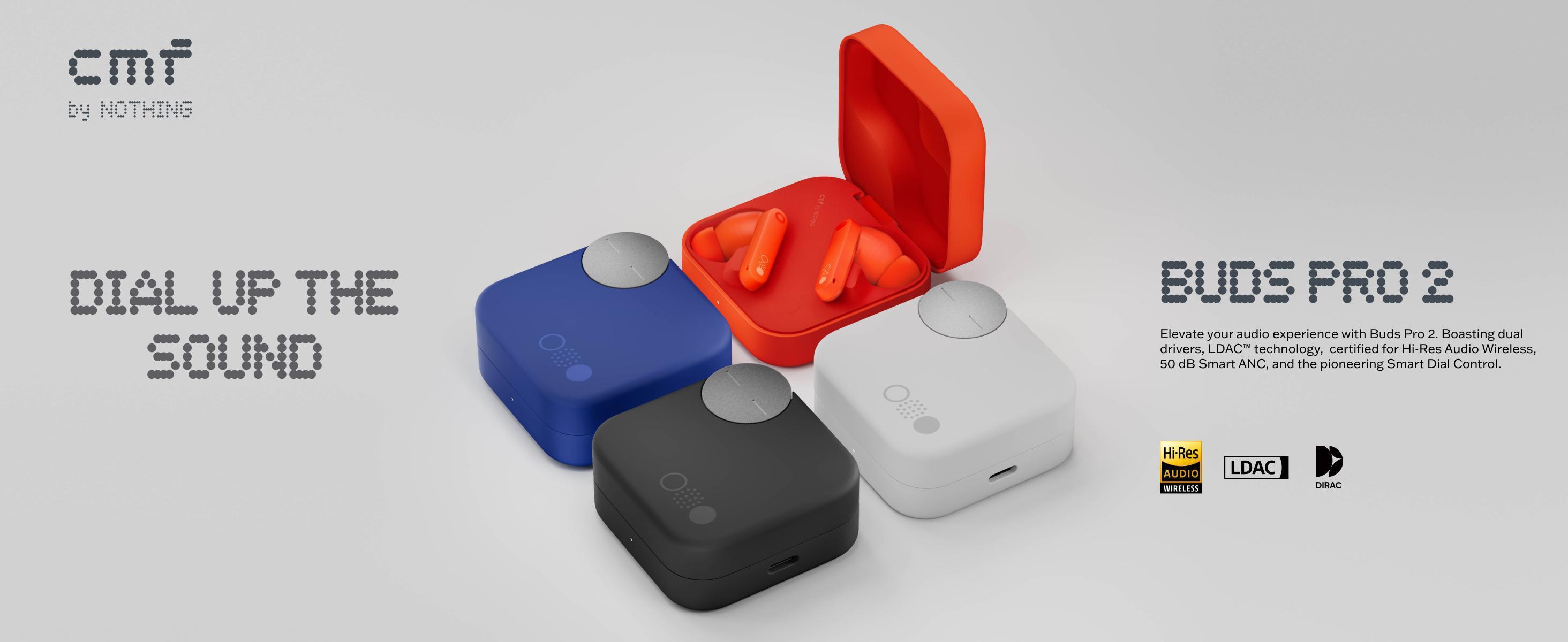 「CMF Buds Pro 2」 Wireless Earbuds with Adjustable Noise Cancellation, ChatGPT Integration, Hi-Res Audio with LDAC, Electronic Headset, 50 dB Hybrid Noise Cancelling, IP55 Waterproof, 43H Play Time, 6 HD Mics Headphones