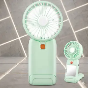 Portable Handheld Fan, 2025 Upgrade Mini Fan with Mirror, USB Rechargeable Desk Fan, 4 Speed Adjustable Battery Powered, Portable for Girl Kids Women Men