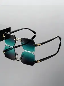 Men's Classic Casual Fashion Frameless Square Glasses, Perfect for Daily Wear, Back-To-School, Vacation, Street Style Decoration