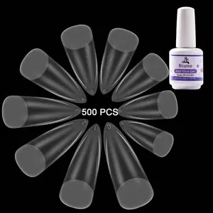 Buitee Clear Coffin False Nail Tips 500counts With Glue Gel 10 Size Clear Nail Tips Extra Long Ballerina Nails Full Cover Clear Acrylic Fake Nail Tips Nail Extension Tips