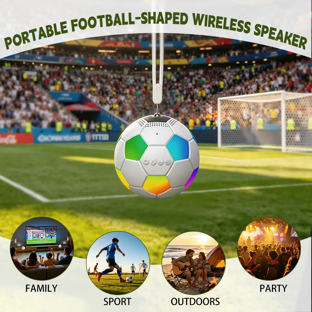 T&G TG901 Soccer-Shaped Bluetooth Speaker, Portable RGB Light Audio Device with Bluetooth Receiver Speakers for Tailgate Party, Outdoor Use