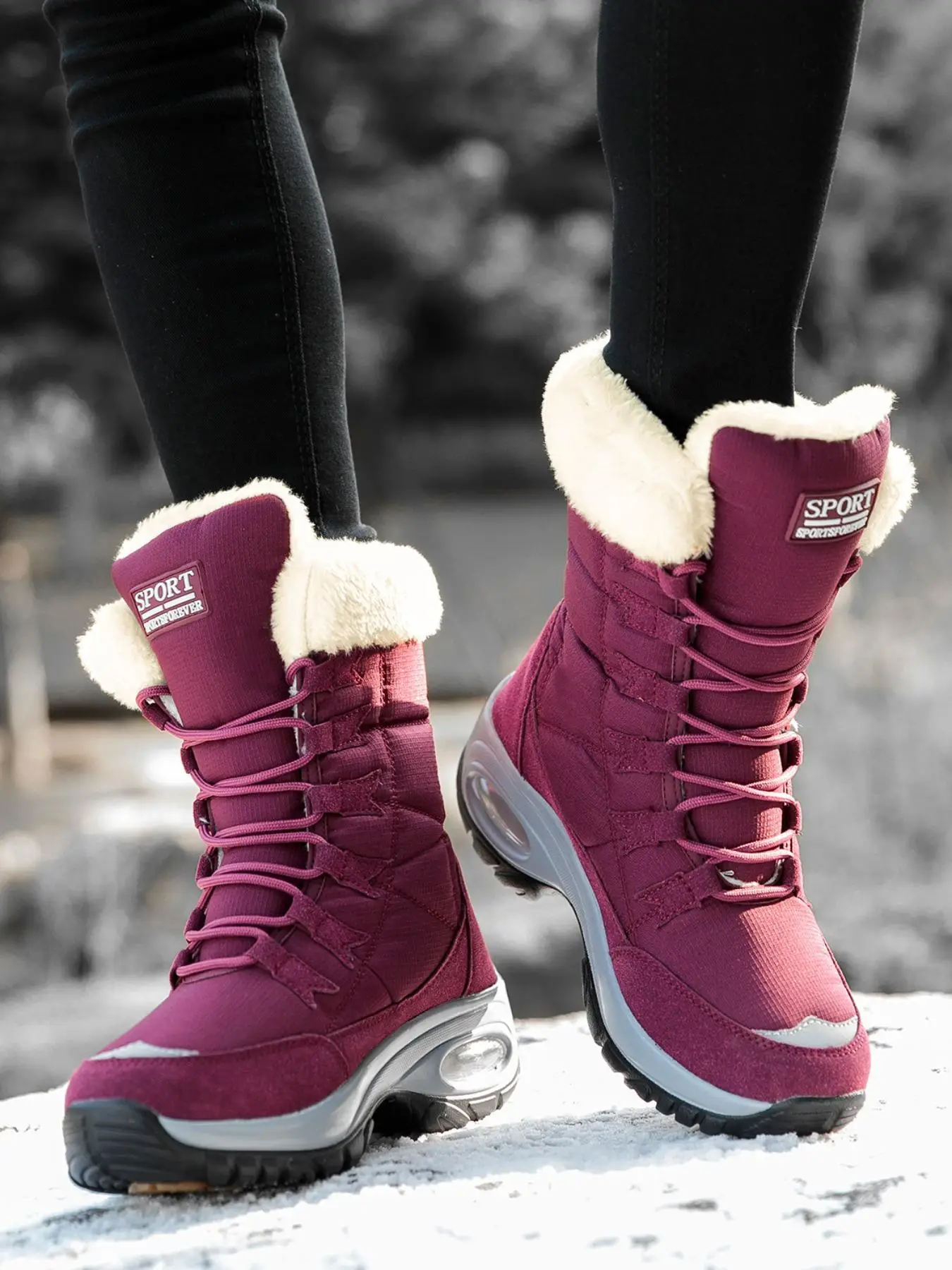 Women's Solid Color Lace Up Snow Boots, Casual Comfortable Warm Ankle Boots for Fall & Winter, Female All-match Trendy Shoes for Daily Wear