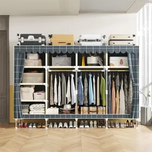 Portable Clothes Organizer with 3 Hanging Rods and 7 Storage Cabinets Heavy Duty Wardrobe Storage Closet Non-Woven Fabric Cover Large Capacity for Bedroom Living Room 78.4 W x 17.7 D x 66.9 H