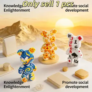 Multicolor Surprise Gift Bear 3D Creative Building Blocks Decoration, Bookshelf Home Office Cabinet Decor, Party Living Room TV Stand Display, Building Block Model