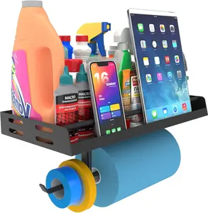 Paper Holder with Shelf, 2-in-1 Wall Spray Bottle Rack, Organizer for Home, Quick Station, Holds 40 lbs