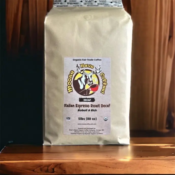 Moose Have Coffee! Italian Espresso Roast Decaf Organic Coffee Beans Flavor Natural Dark Beverage