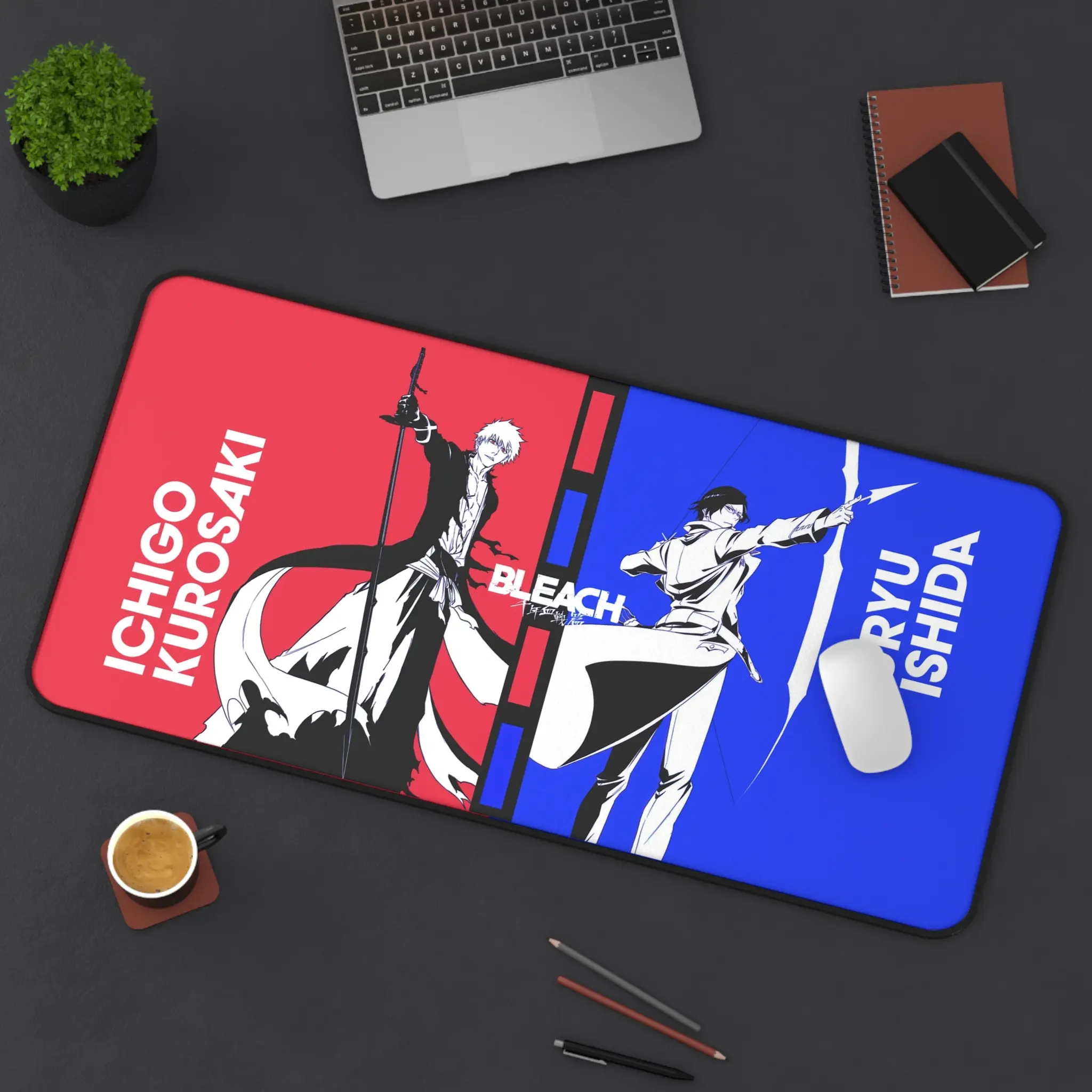 Bleach Deskmat, Ichigo Kurosaki and Uryu Ishida Bleach Mouse pad, Anime Manga Desk Decoration, Red Blue Mousepad, Bleach Anime Accessories
