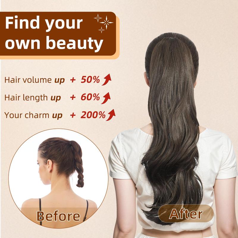 Yetta Body Wave Drawstring Ponytail Extension Synthetic Hair for Women Soft Wavy Curly Texture Lightweight Comfortable Easy to Wear 22 Inch Length Wig Clip Hair Extensions Knotless Box Braid Knotless Box Braid