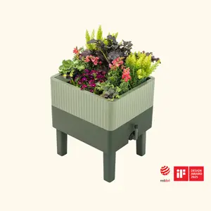 Vego EZCube Self-Watering Planter 21" x 24" Elevated Sage Green - Low Maintenance & Leak-Free Design for Indoor & Outdoor Use