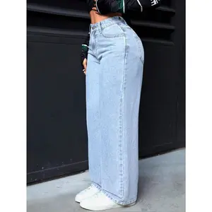 Petite Women's Casual Washed High-Waisted Straight-Leg Jeans