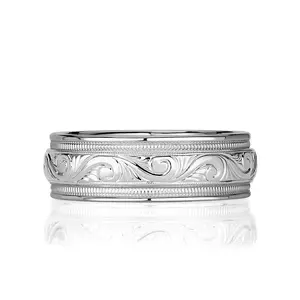 Men's Hand Engraved Wedding Band in Platinum 7.0mm