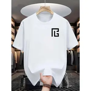 Retro Geometric Print Cotton T-Shirt - Casual Loose Fit Short Sleeve Crewneck, Dark Gray with White Logo, All-Season Comfort for Men and Women, Casual Wear | Geometric Pattern | Cotton Fabric, T Shirt