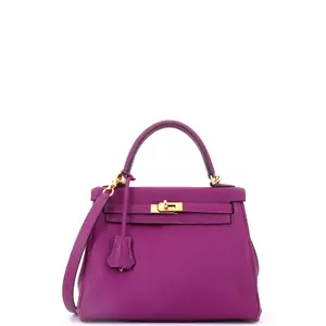 Pre-owned HERMÈS Leather Top Handle Bags Hermes Kelly Handbag Anemone Swift with Gold Hardware 25 by Rebag