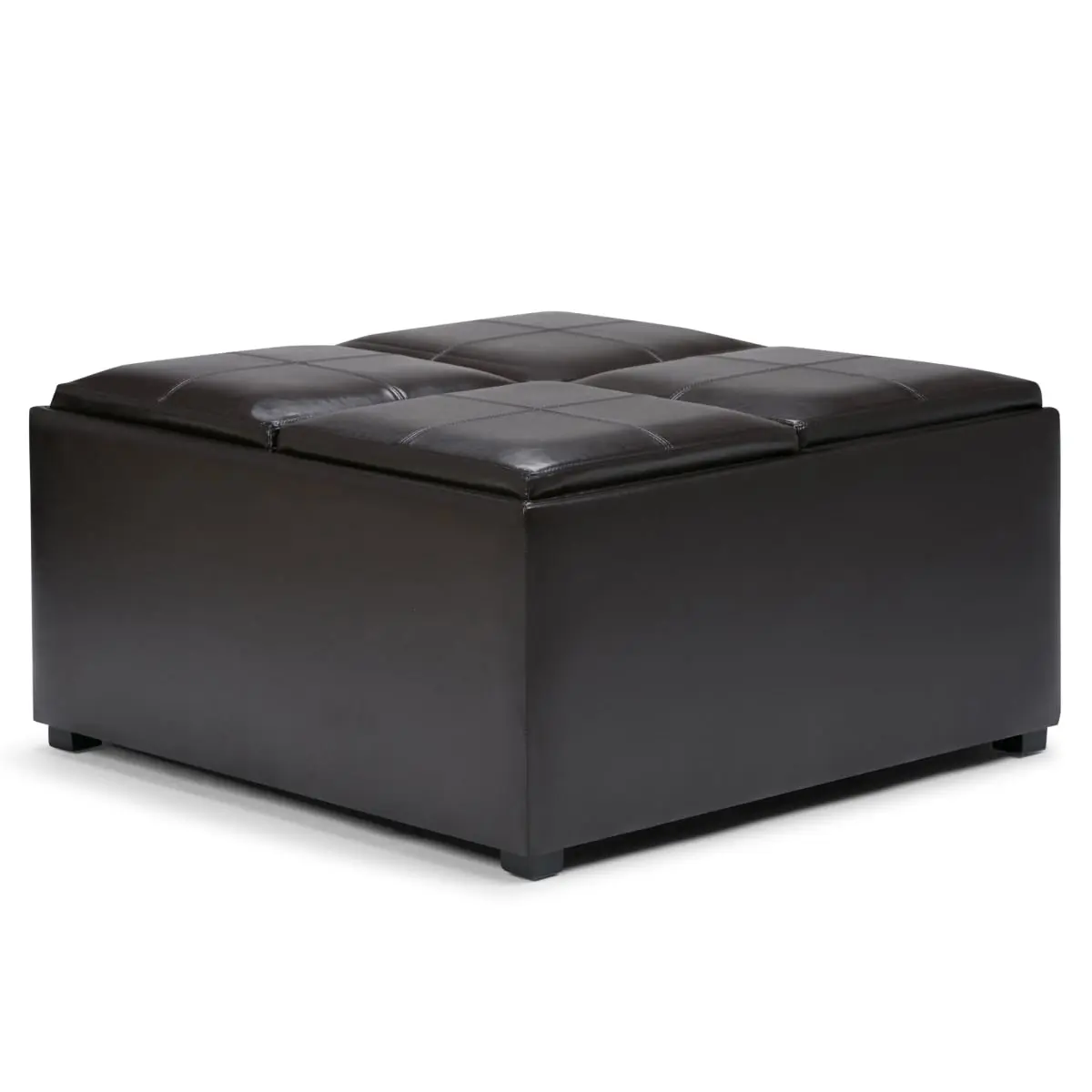 360 stand Upholstered Storage Ottoman - Large Square Full Grain Brown & Dark Brown Leather Single-Seat Contemporary Living Room Furniture with Storage Organizer, 18.90x35x35 in., Furniture Living Room, Modern Upholstered Living Room Furniture