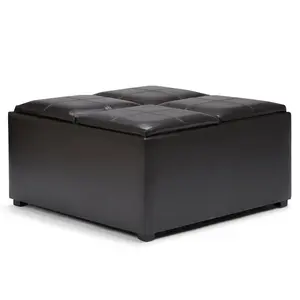 HomeRoots 641796 18.90 x 35 x 35 in. Brown & Dark Brown Leather Cocktail Ottoman with Storage