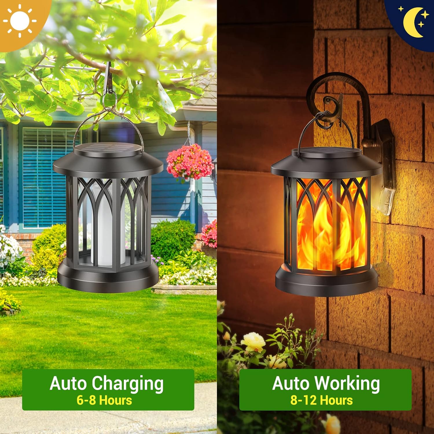 Solar Lights Lantern Hanging Flickering Flames Solar Outdoor Lights IP65 Outdoor Waterproof for Yard Garden Decor