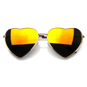 Cute Womens Metal Heart Shape Flash Mirrored Sunglasses
