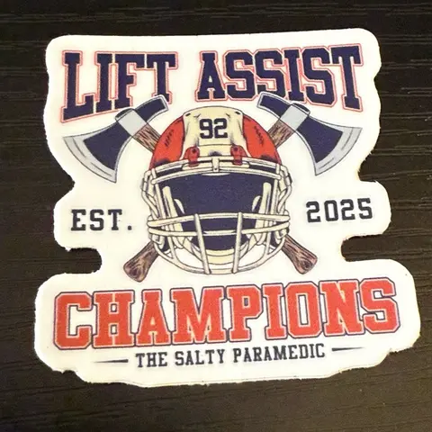 The Salty Paramedic Lift Assist Champions Sticker Pack - First Responder Paramedics Craft Decor, 5 Stickers for DIY Scrapbooking Stamping, Truck Decals, Includes Helmet Design