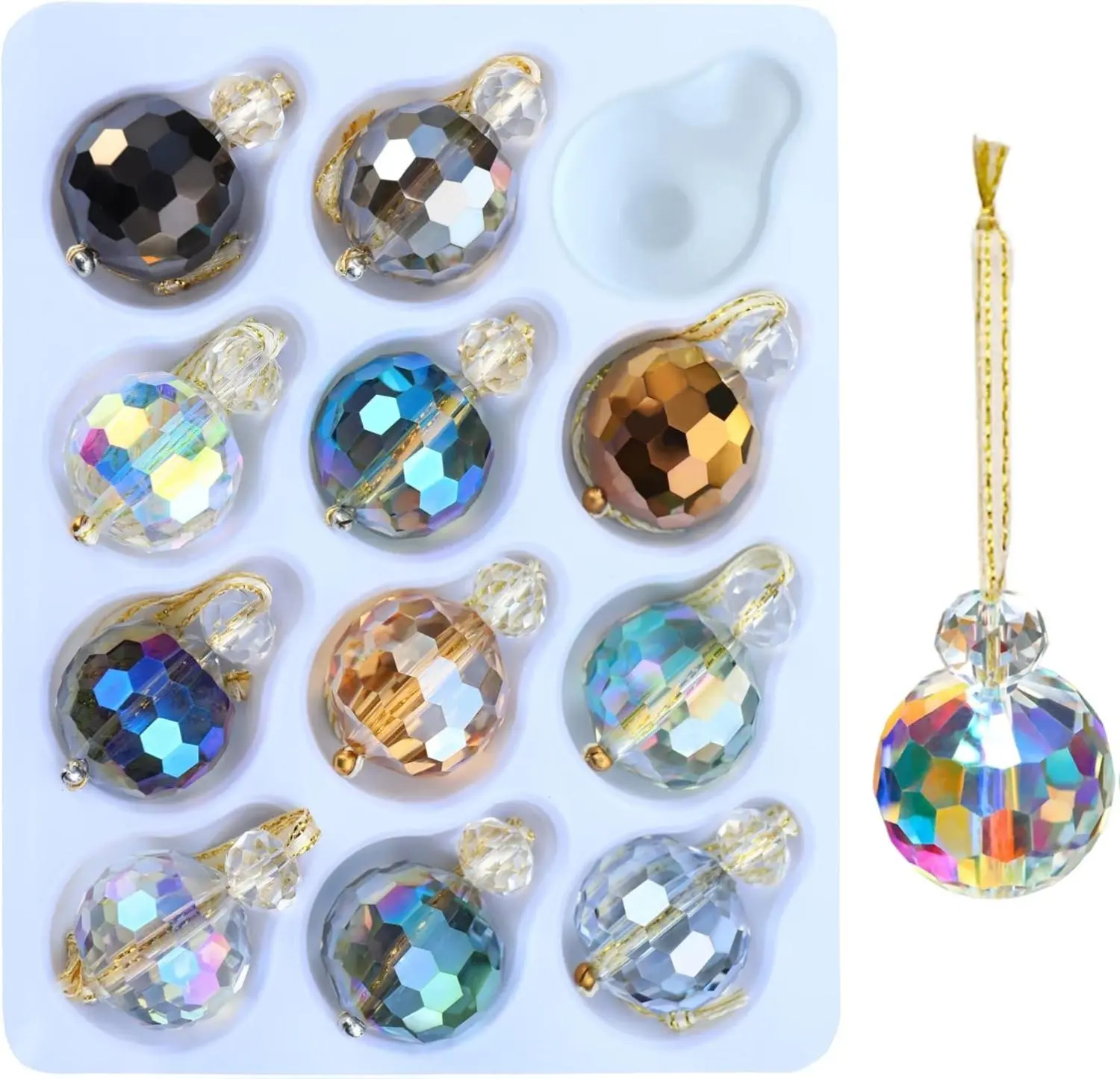 12 Pcs Multicolor Crystal Glass Christmas Balls Ornaments, 0.87" Mini Colorful Prism Ball Xmas Tree Decorations, Hanging Ornament Clearance for Wedding Party Home Decor(Multicolor)