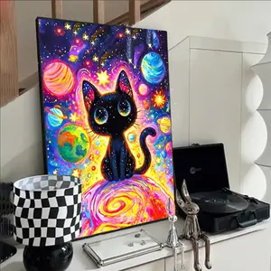 Cartoon Starry Sky Cat / Diamond Painting, Modern Abstract, Fantasy Starry Sky Landscape, Mosaic Cross-Stitch Kit, 30x40cm (11.8x15.75 inches), Home Wall Art