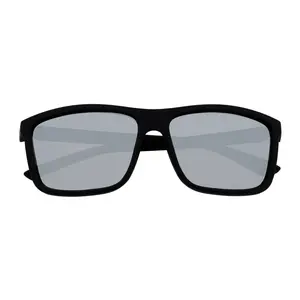 BRISTOL - Polarized Modern Rectangle Sunglasses Soft Matte Black Silver Mirror