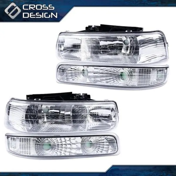 CROSSDESIGN LED Headlight Assembly with LED Front Lights, Signal Lights, Direct Bolt-On OE Fitment or Replacement, Easy Install, Car Exterior Upgrade, Truck Accessories for 99-02 Chevy Silverado, 00-06 Chevy Tahoe & Suburban