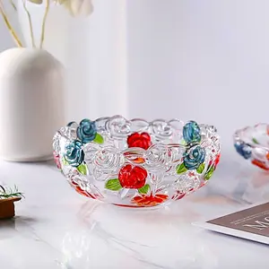 2pcs Rose Embossed Glass Dessert Bowl,4.5" Glass Ice Cream Bowl for Serving Sundaes and Salads Elegant Kitchen Gadget for Home and Parties