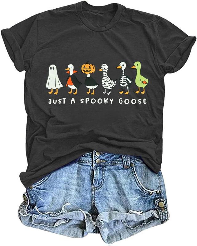 Men's Classic Crew Neck Cotton Short-Sleeve T-Shirt - Casual Relaxed Fit, Anti-Fade Print Spooky Cartoon Geese Vampire Mummy Ghost Skeleton Graphic, Breathable Tops for Halloween Gifts, Men's T Shirts