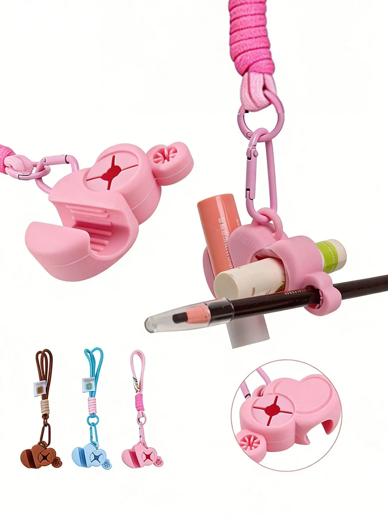 Cute silicone lip gloss storage bag with wrist strap, multifunctional and can be used as a small lip gloss bag, keychain accessory, mini makeup bag, portable lipstick and lip balm key pouch, perfect for carrying lip products on the go
