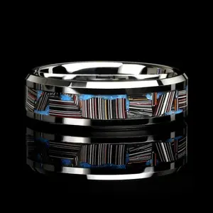 2025 Fashion Colorful Stone Inlay Stainless Steel Rings Unique Wedding Band Men's Ring Beveled Edge Silver Color Ring For Gift
