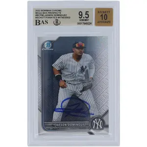 Jasson Dominguez New York Yankees Autographed 2022 Bowman Chrome Mega Box #BCP-98 Beckett Fanatics Witnessed Authenticated 9.5/10 Card - Fanatics Authentic Certified