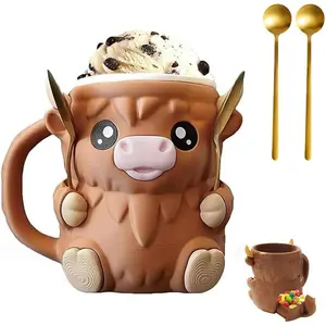 Highland Cow Ice Pint Holder – Reusable Dessert & Ice Cream Cup, Beer Can Holder with Antifreeze Handle, Perfect Gift for Sweet Lovers