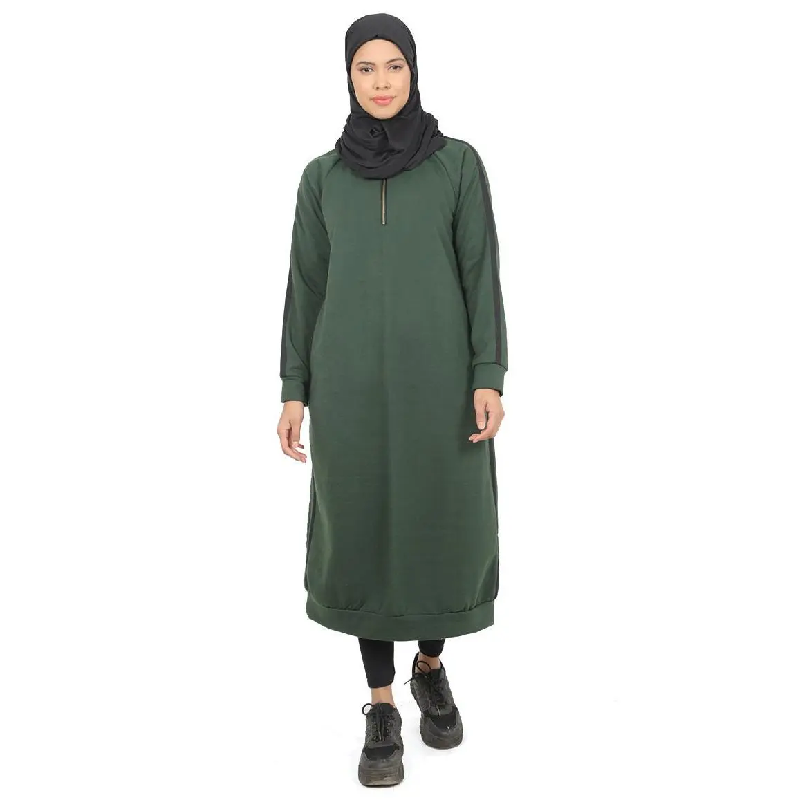 Women's  Fleece Long Tunic With Side Contrast Panel