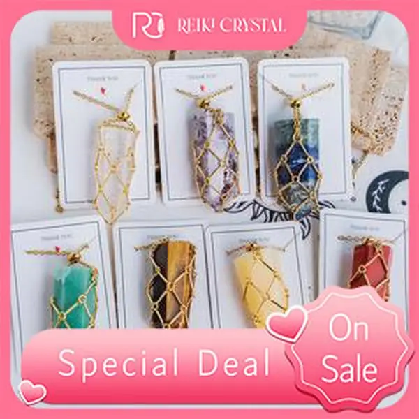 【Golden】Natural Crystal Net Metal Bamboo Necklace【Point/Tumbled】